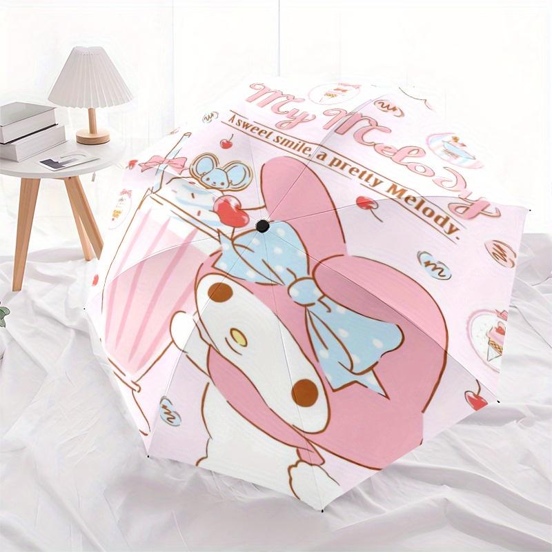 A Sweet Smile My Melody Automatic Opening and Closing Cartoon Umbrella - Small Umbrella Suitable for Various Occasions, Portable 3-Fold Small Umbrella