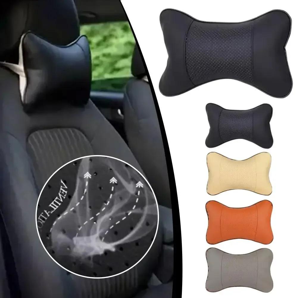 1pcs Car Neck Pillows Both Side Pu Leather Pack Headrest For Head Pain Relief Filled Fiber Universal Car Pillow