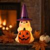 Warm Amber Night Light Ghost Light, Resin Figurine with Witch Hat Glowing Pumpkin Bucket, LED Lamp Lamp, Farmhouse Halloween Tabletop Atmosphere Decor