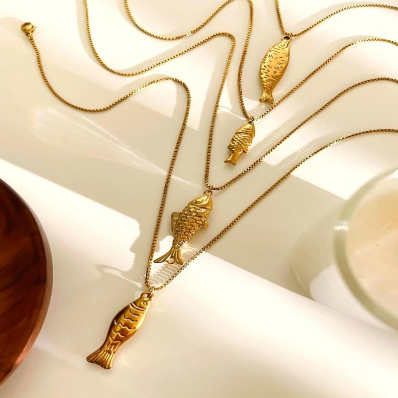 Stylish Fish Charm Handmade Necklace Stainless Steel Everyday Jewelry Gift For Her Trendy Clavicle Chain