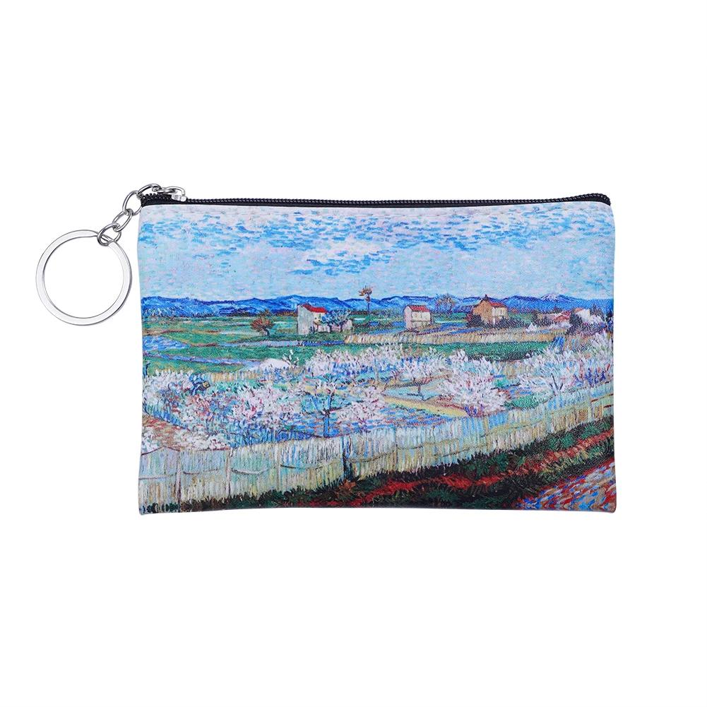 Vintage Oil Painting Canvas Cosmetic Bag Van Gogh Art Sunflower Star Moon Night Makeup Pouch Bag Women Travel Coin Purse Wallets