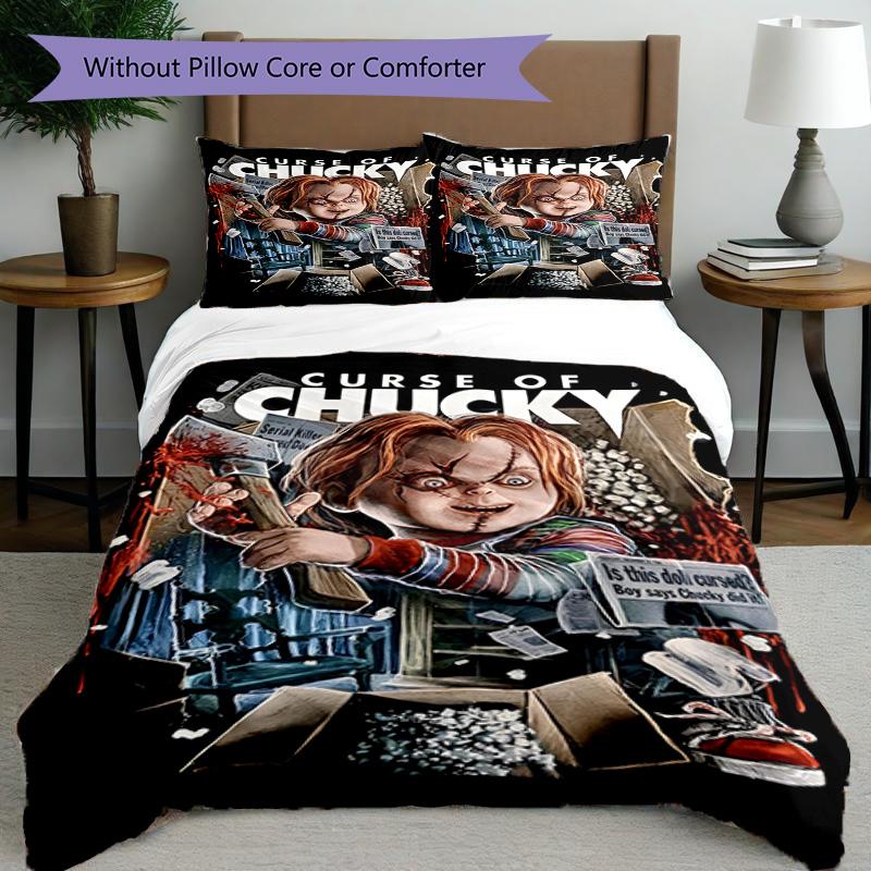 Juego de funda nórdica de 3 piezas (1 funda de edredón + 2 fundas de almohada, sin núcleo), Juego de Ropa de Cama con Estampado de La Novia de Chucky, Decoración de Dormitorio, Todas las Estaciones, Regalo de Cumpleaños