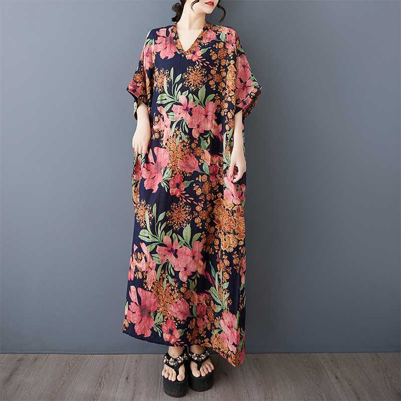

Summer Color V-neck Retro Long Skirt one size fits all