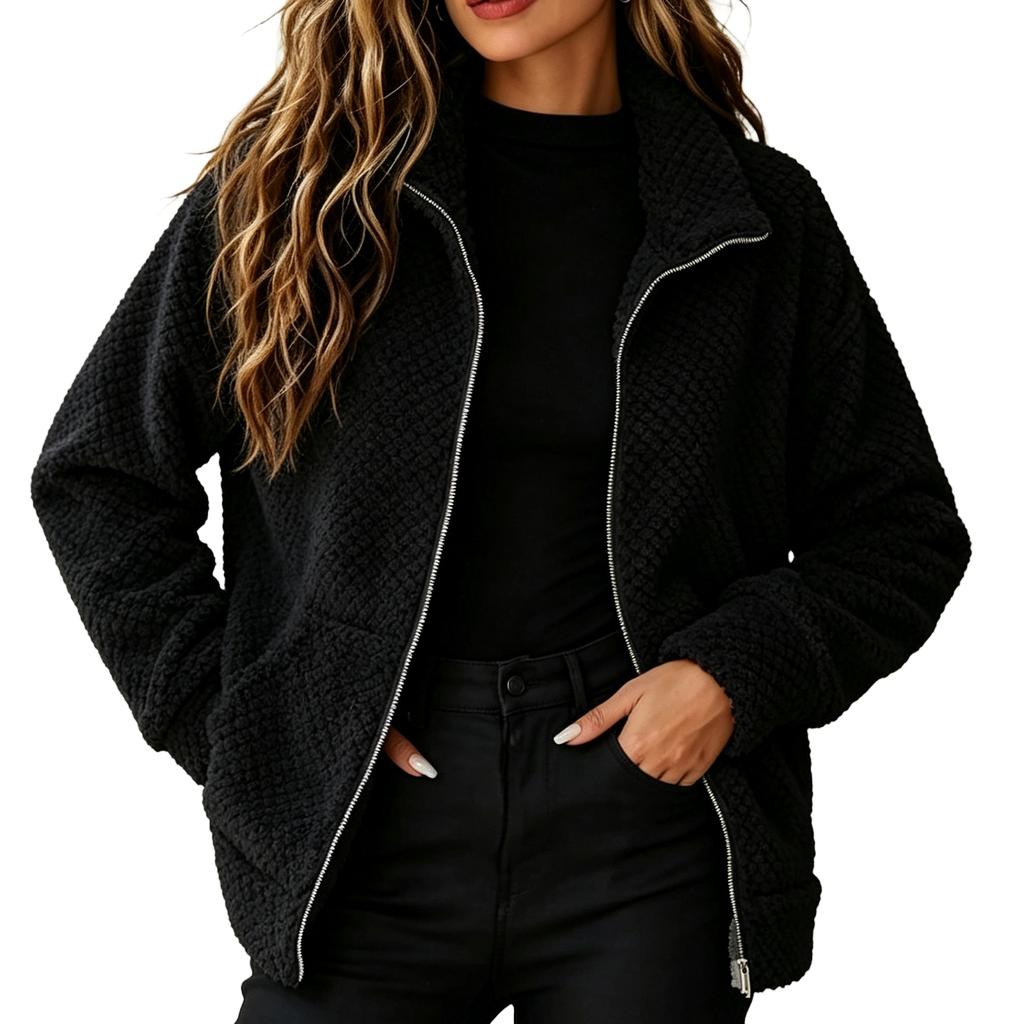 Damen Freizeitjacke mit lockerem Schnitt, Reißverschluss, Reverskragen und Taschen