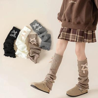 1 Pair Warm Fashion Bow Loose Sock for Kids Girl Lace Lolita Bow Solid Color Pile Sock Autumn Winter School Soft Cotton Sock