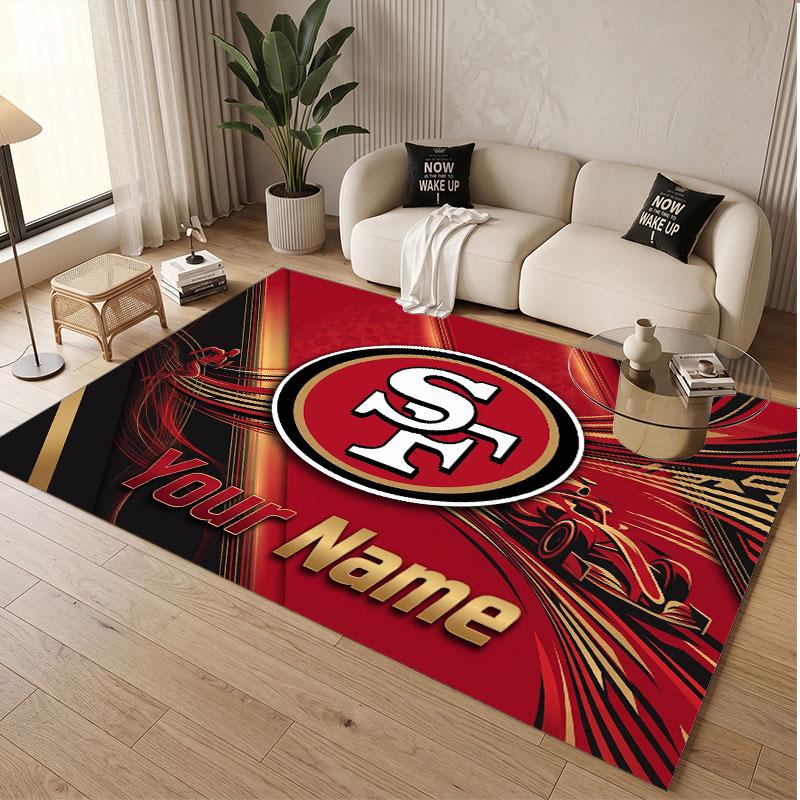 Benutzerdefinierter Teppich San Francisco 49ers Muster Druck Name Text Weicher Rutschfester Bodenbelag für Heim-Innenraumdekoration