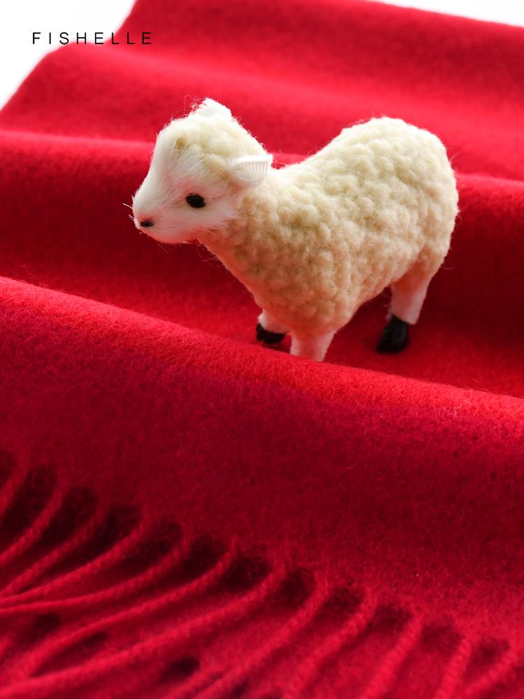 Red Claret Pure 100% Wool Scarf for Women's Thin Warm Shawl Winter Solid Color Wine Red Men Scarves New Year's Gift