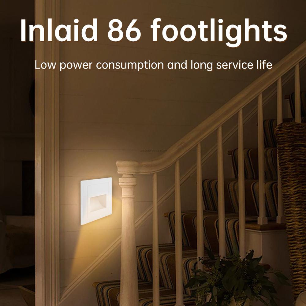 86-Type Recessed Wall Mounted Night Light Switch Control Light White light/Warm Light for Hotels Apartments and Corridors