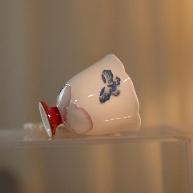 Pure handmade flower mouth master cup hand-painted stacking peony tea cup high-grade gold-painted tea cup Kung Fu tea