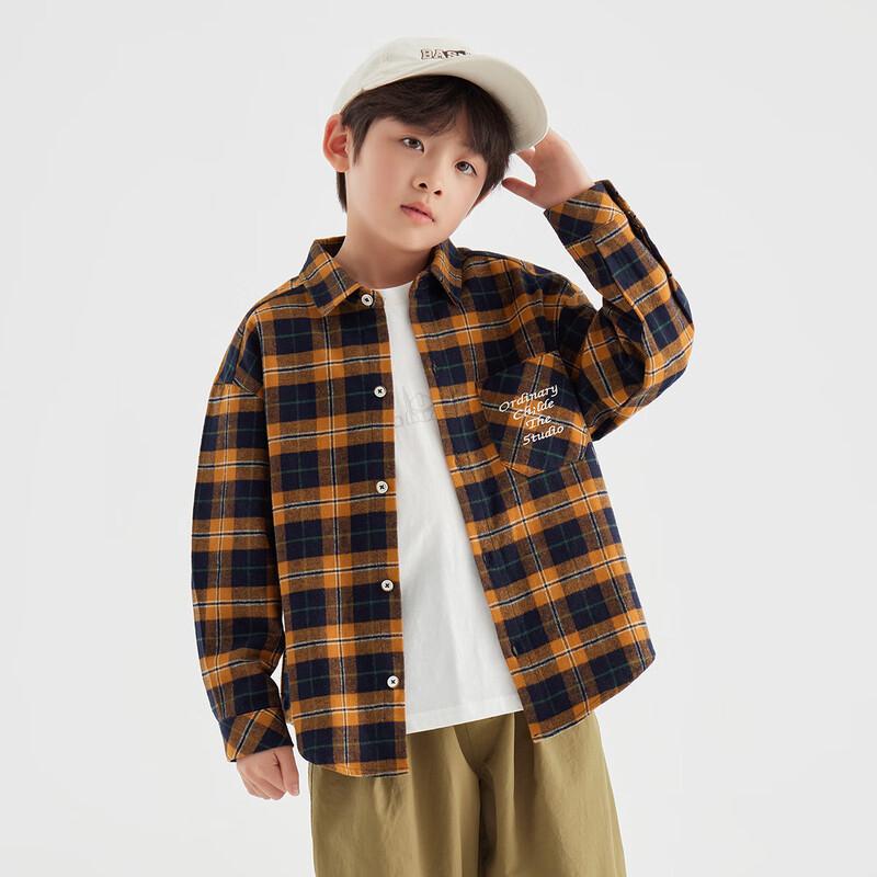 Boys' Warm Orange Plaid Cotton Long Sleeve Shirt Jacket