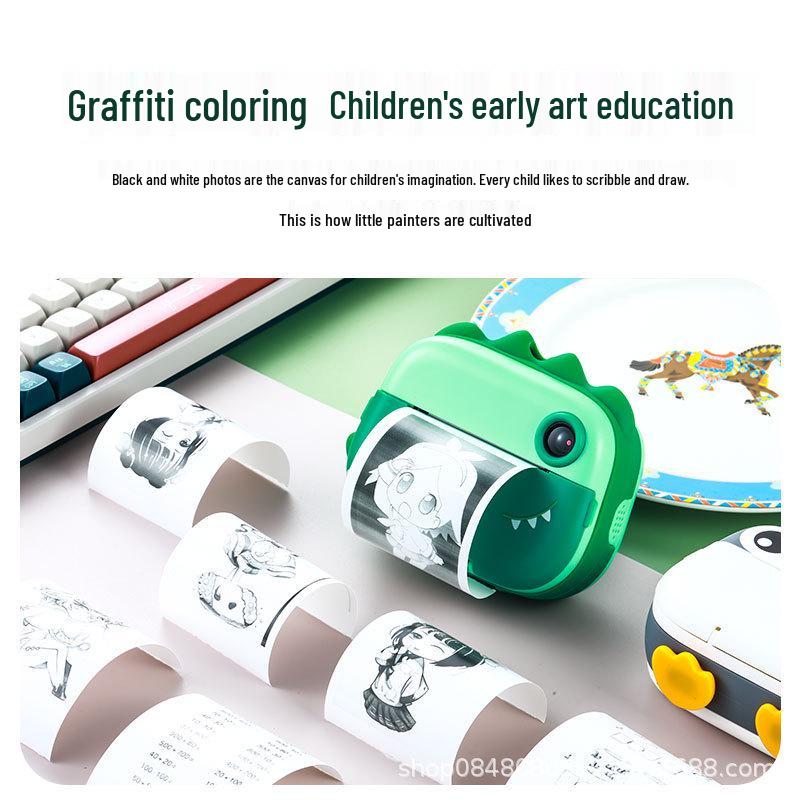 

M05 Instant Print Kids Camera - Cartoon HD Dual Lens Gray Penguin