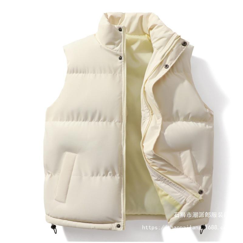 2026 New Winter Vest Men's Youth Stand-up Collar Trend Solid Color Vest Thickened Warm Men's and Women's Vest Jacket