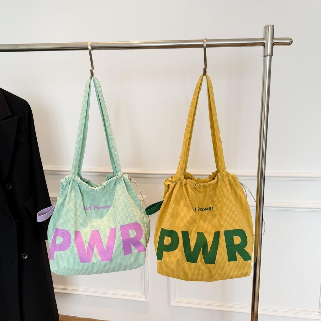 Summer new drawstring nylon bag large capacity lazy wind tote bag women's commuter shoulder bag canvas bag