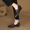 Krazing Pot Cow Skin Fashion Spring Autumn Thick High Heels Women Round Toe Office Lady Retro Fashion Pumps