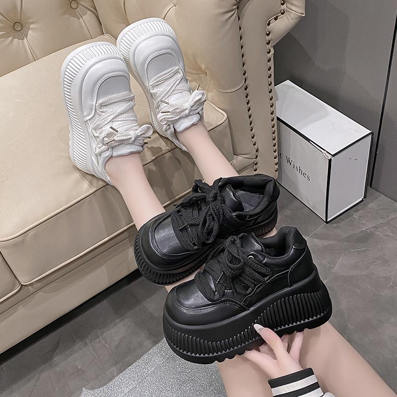 Fashion 8.5CM New Synthetic Microfiber Leather Women Platform Wedge Ladies Chunky Sneakers 2024 High Brand Fashion Vulcanize Pumps Shoes