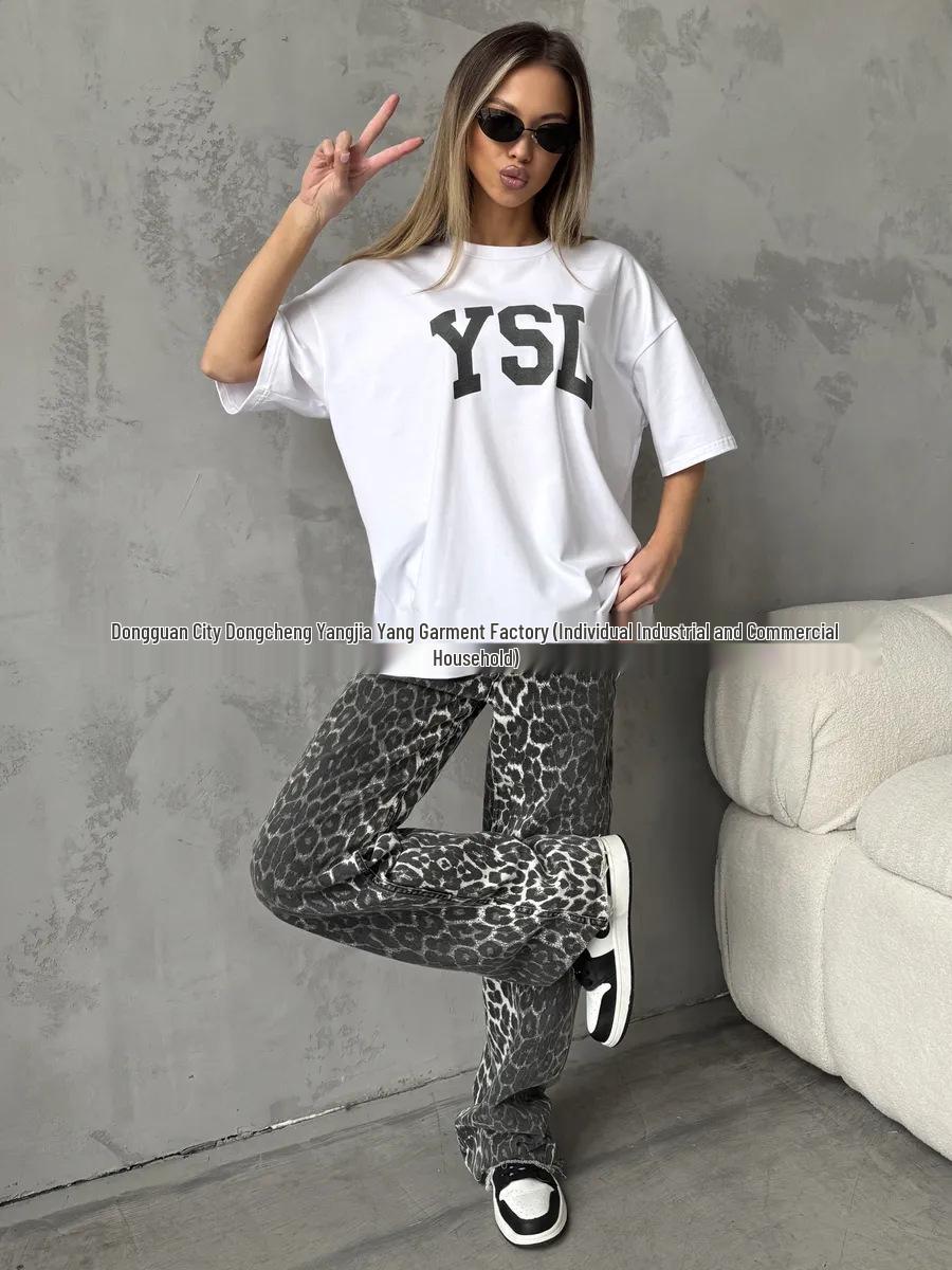 European & American Casual Letter Print Cotton T-Shirt XXXL белый