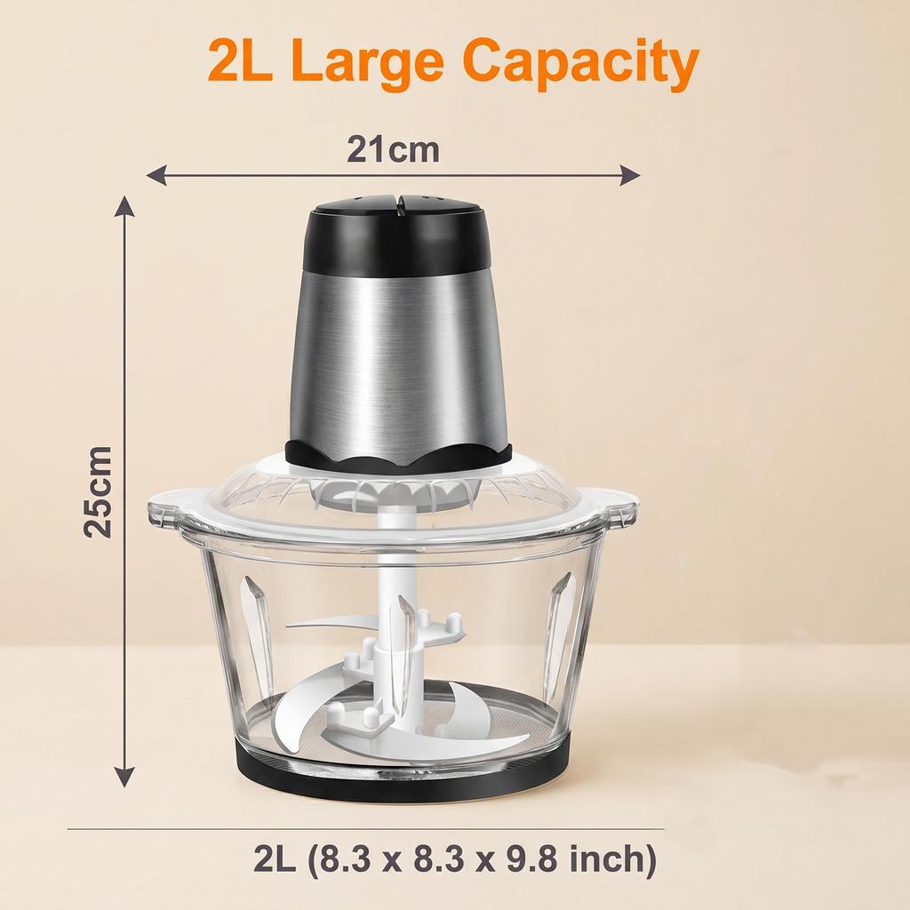 Electric Stainless Steel Blade Meat Chopper with 2 Liter Glass Bowl and Multi Speed Control for Kitchen Use
