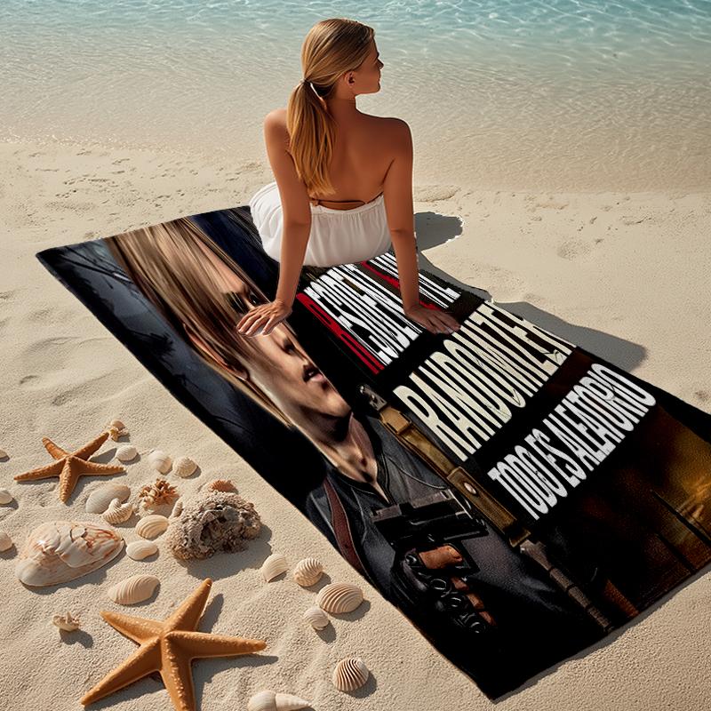 proof beach towel with a Resident Evil Leon S. Kennedy2 pattern - soft,absorbent,quick-drying,machine washable - perfect for swimming,camping,bathing