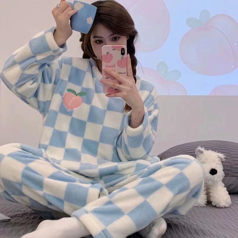 Cartoon Sweet Pajamas Women's Autumn and Winter Coral Fleece Thick Loose Large Size Suit