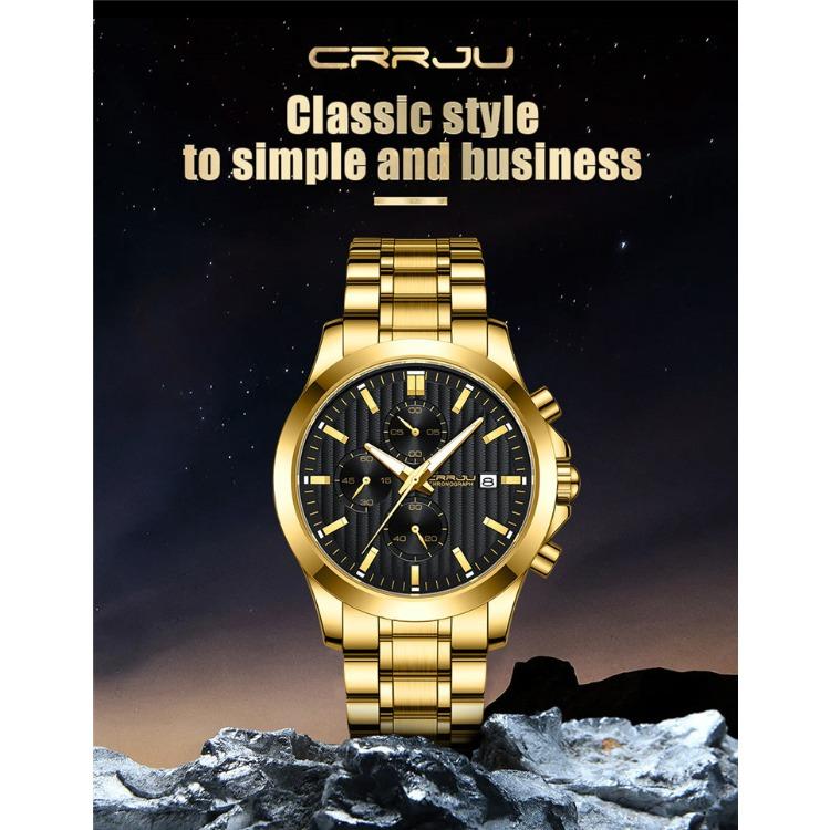 CRRJU New Watch 2310 Men's Watch Solid Stainless Steel with Simple Business Watch Atmosphere