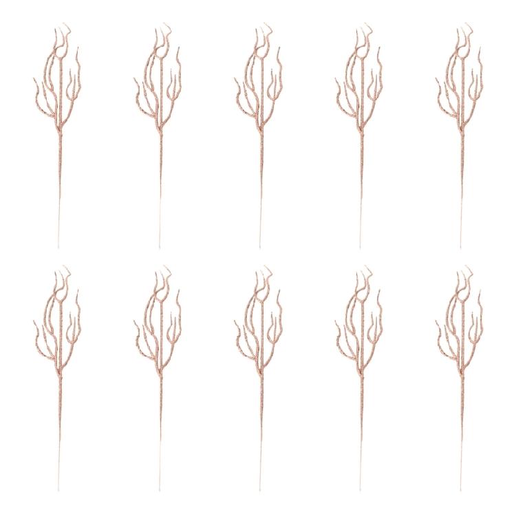 10pcs Textured Plastic Stems Glittering Christmas Picks Artficial Flower Leave Spring Festival Decoration