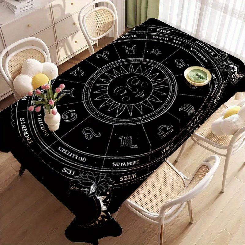 1 Stück Weiche, Stilvolle und Schöne Tischdecke mit Muster von Sonne und Zwölf Tierkreiszeichen, Maschinenwaschbar und Leicht zu Reinigen, für Esstisch / Kaffeetisch