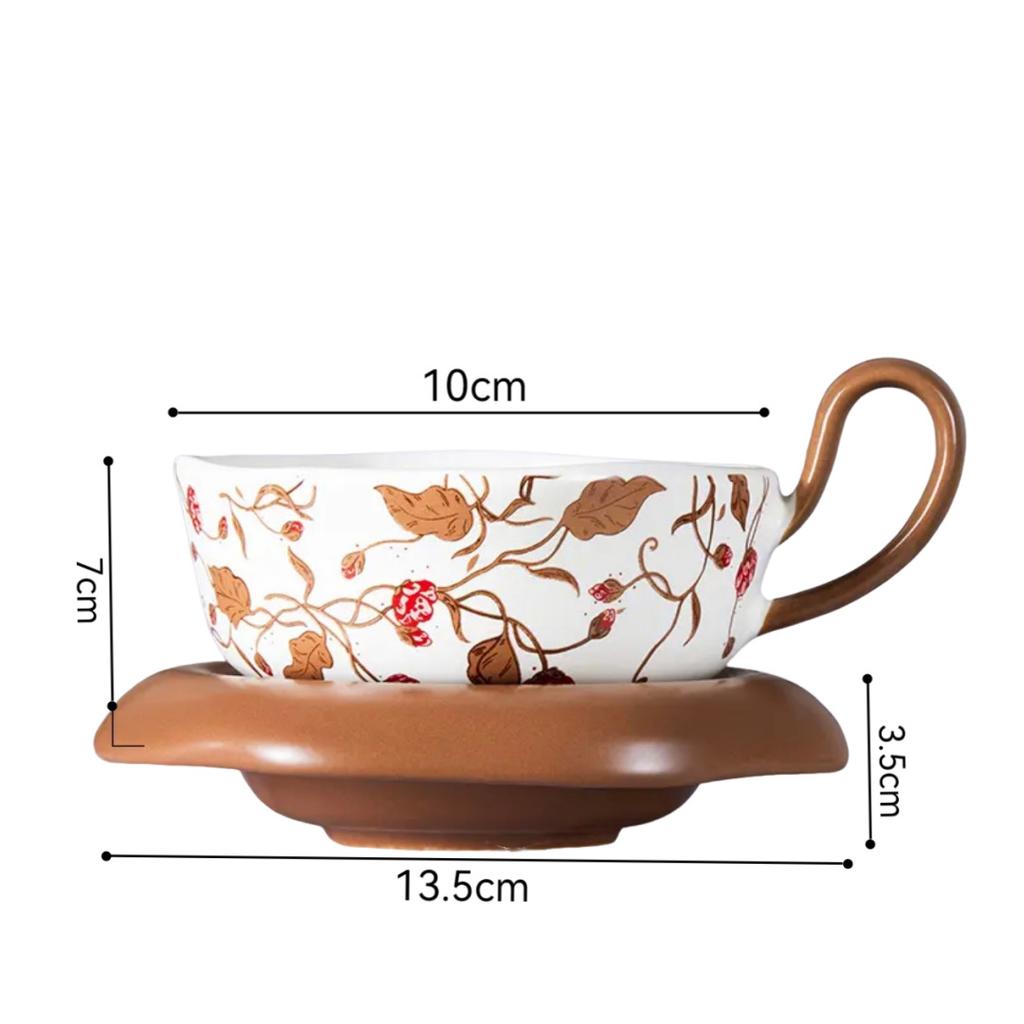 Freesia Ear Hanging Coffee Ceramic Cup Saucer Elegant Retro Afternoon Tea Cup Simple Fashion Light Luxury Mug