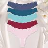 FINETOO 5Pcs/Set Women's Seamless Thong Underwear Wavy Edge No Show Soft Stretch Low Rise Invisible Panties for Daily Wear