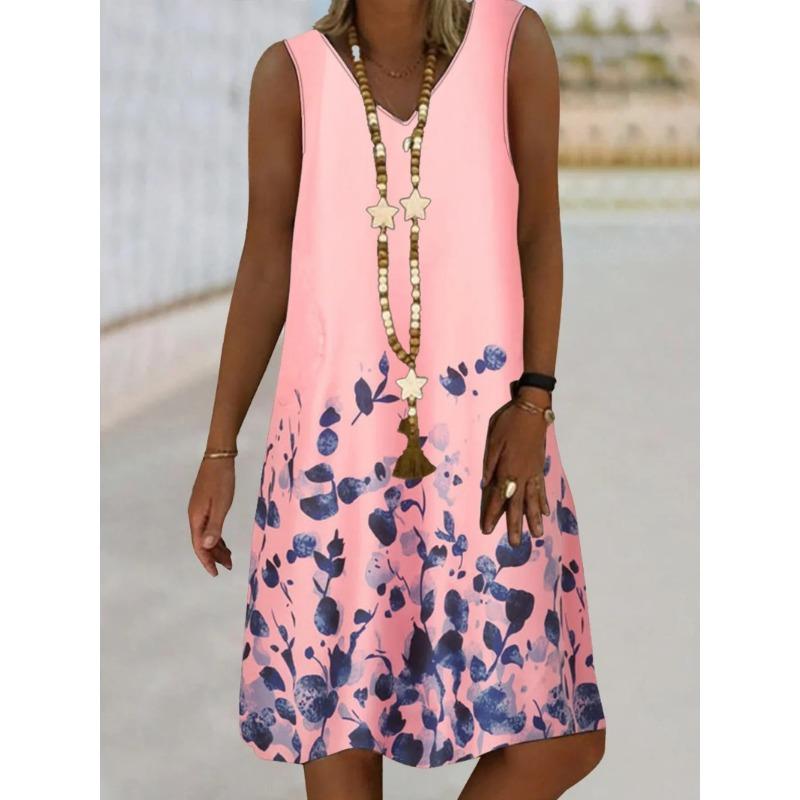 

Irregular Printed Women s Sleeveless Dress with V-Neck and Loose Fit perfect for Summer Vacation S