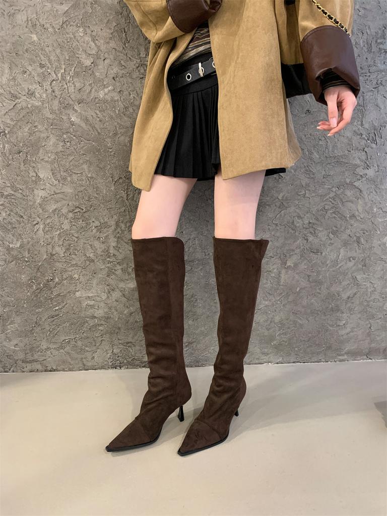 Hate the Sky High Elastic Boots Pointed High Heel Boots Suede Thin Thin Heel Zipper Leg Over Knee Boots