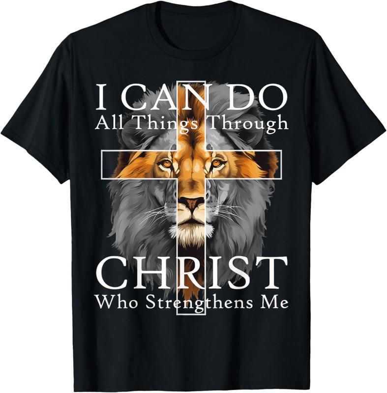 

Strong Lion With Cross Christian Faith Inspirational Unisex T-shirt L