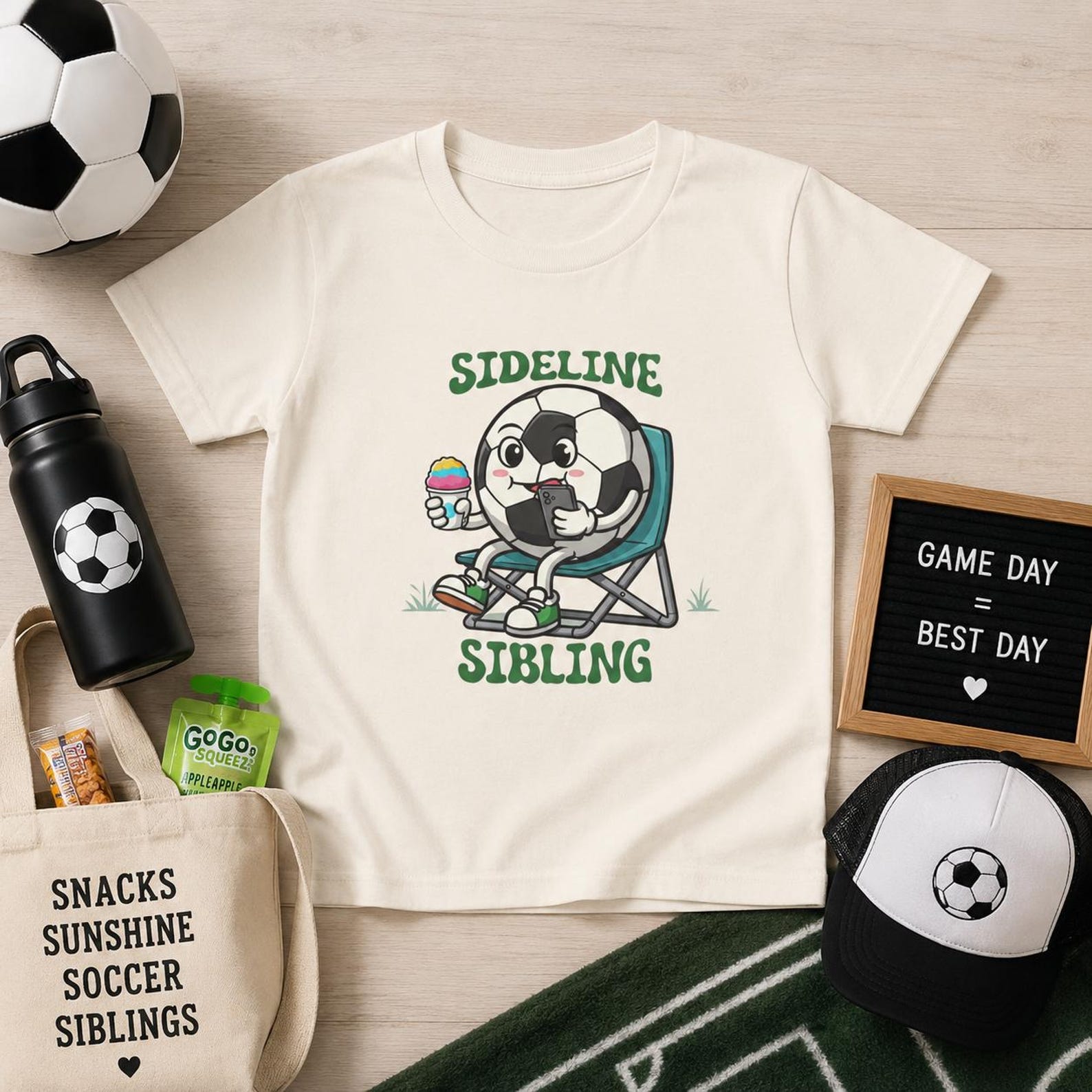 Sideline Sibling Youth Tee | Soccer Ball Character, Sideline Kid Brother Sister Design XL