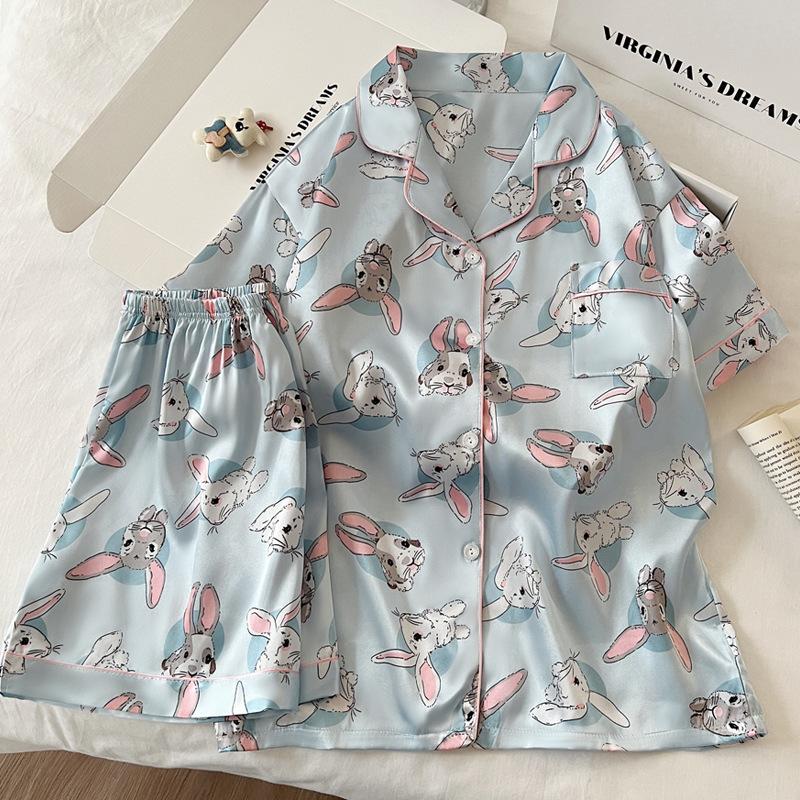 Cartoon Cute Bunny Cold Silk Cool Summer Pajamas Female Casual Temperament Ins Short-Sleeved Suit