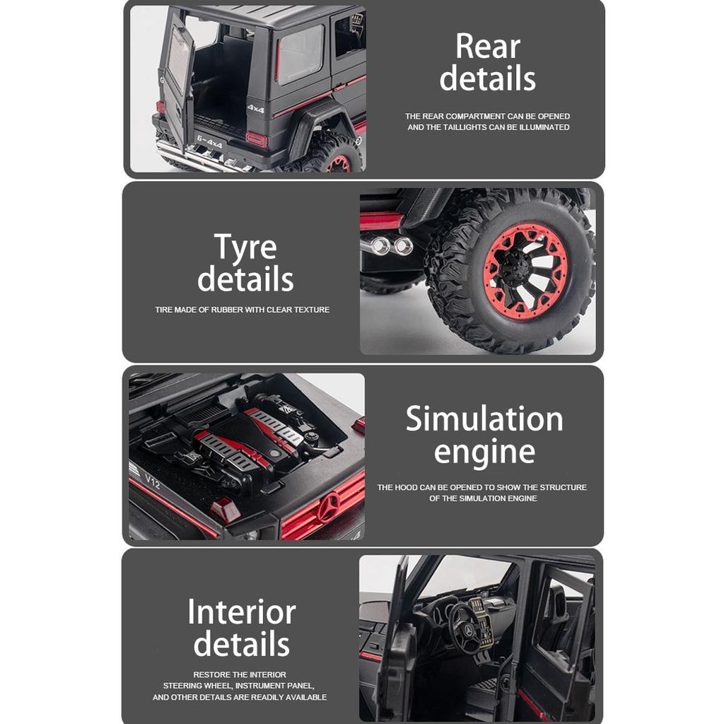Model auta Benz G500 v měřítku 1/24, stahovací autíčko se zvukem a světlem pro děti Batole Kluci Dívčí Dárková kolekce