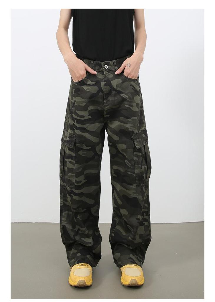 Nirben American Vibe Retro Camouflage Heren Wijde Werkjeans