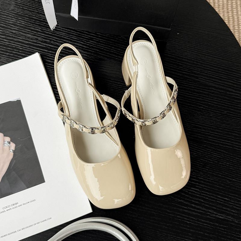 

Туфли Мэри Джейн на цепочке, женские туфли на толстом каблуке, сандалии с закрытым носком, туфли на высоком каблуке 40 телесный