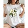 Minimalist Hand-Drawn Floral Print Women'S Summer T-Shirt, Daily Outfit Art Scene, Fresh Artistic Style, Casual Versatile Top