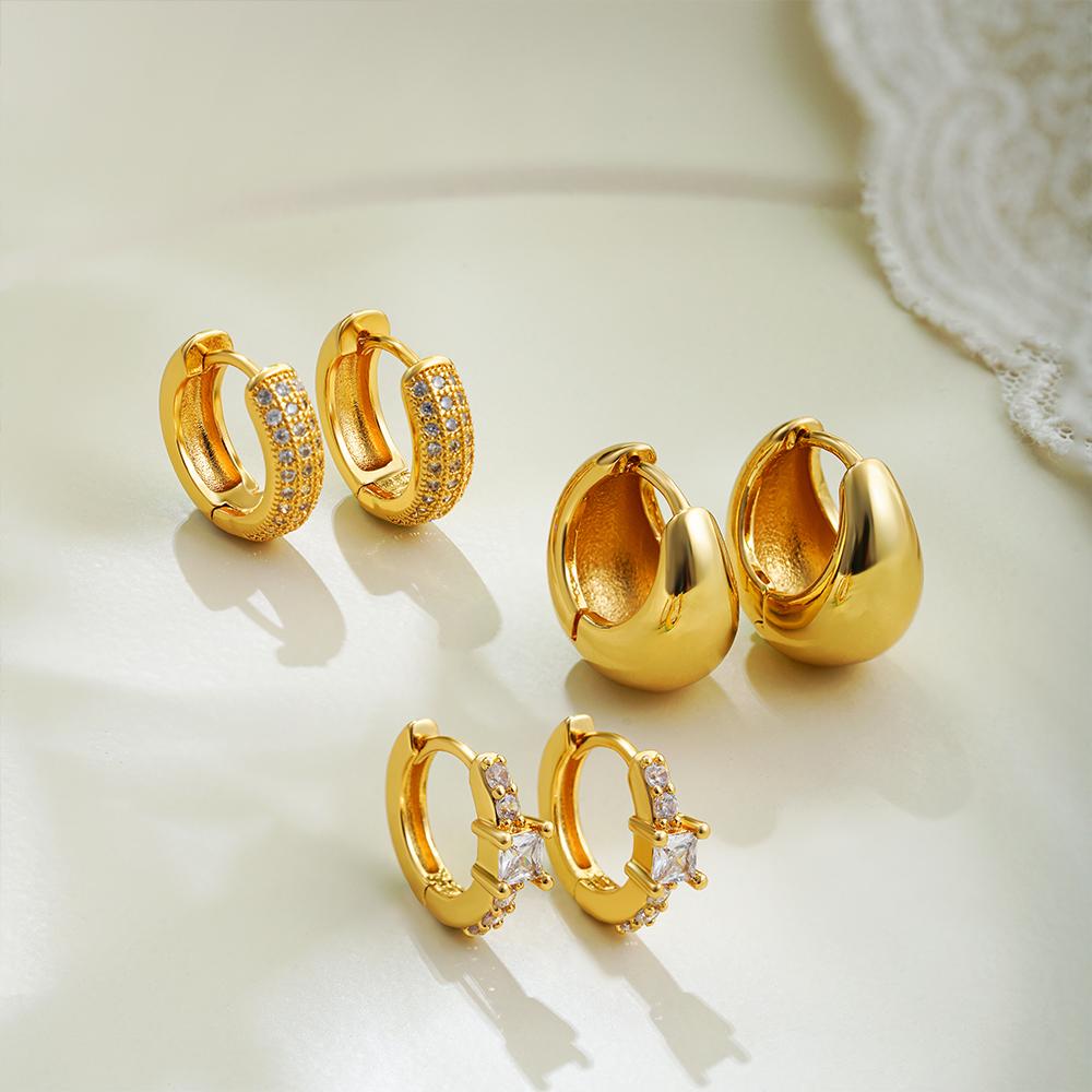 

3pair/set 18K Gold Plated Chunky Hoop Earrings for Women CZ Zircon Stackable Cartilage Tiny Huggie Earring Zircon Girls Gift