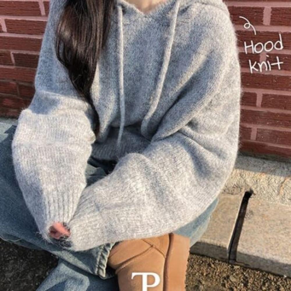 The Pink Paru Loose Fit Hairy Boucle Hood Knit