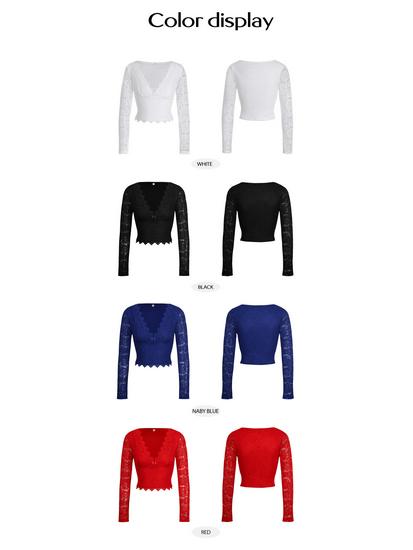 Y2K Sexy Deep V Cutout Lace Pullover - Spring/Summer 2025 Women's Top, European & American Sweet and Spicy Style