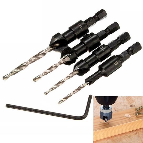 Buy 4Pcs Wood Woodworking 5 Flute HSS Countersink Drill Bit Set ...