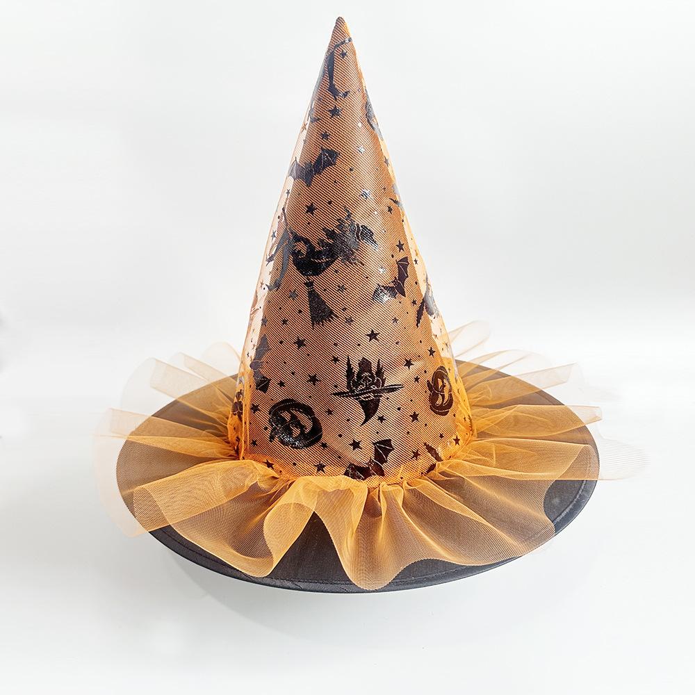 Ghost Festival Witch Hat Halloween Mesh Print Witch Hat Masquerade Wizard Hat Cosplay Costume Party Decor