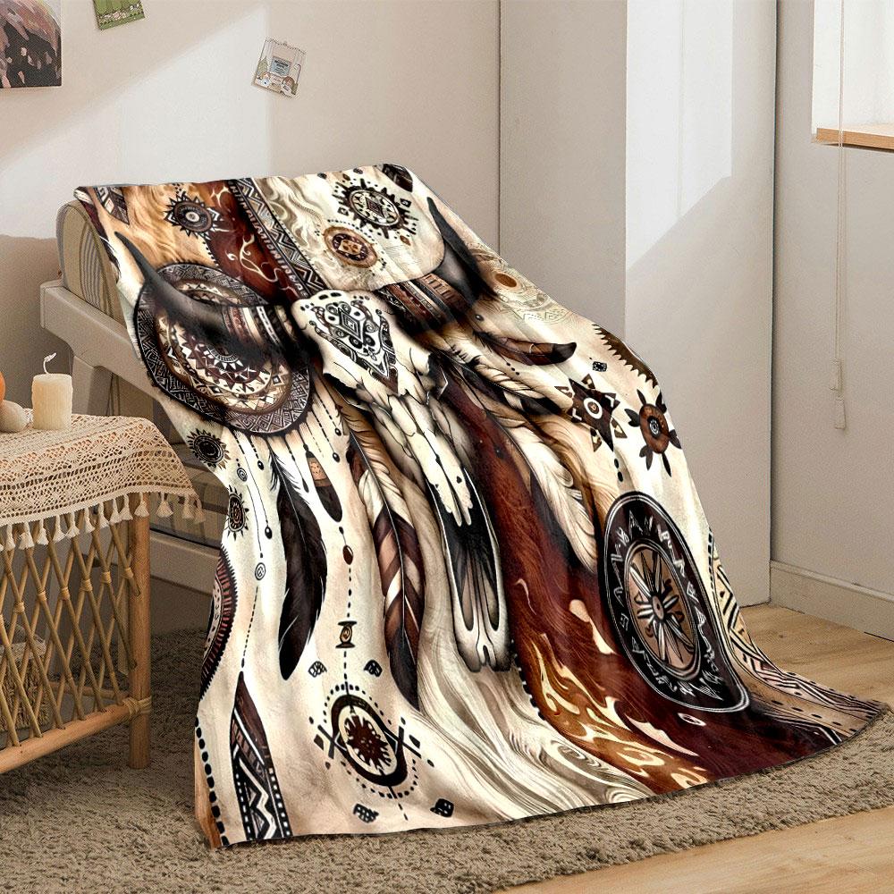 Bohemian Cow Skull Blanket bedroom Blanket for Livingroom Couch lunch break Soft throw for Friend's festival Gift