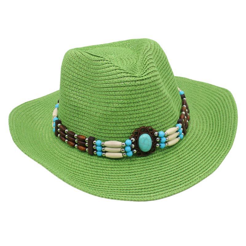 Spring And Summer Sanya Beach Hat Seaside Western Cowboy Straw Hat Ethnic Style Sun Protection Visor Jazz Hat Breathable