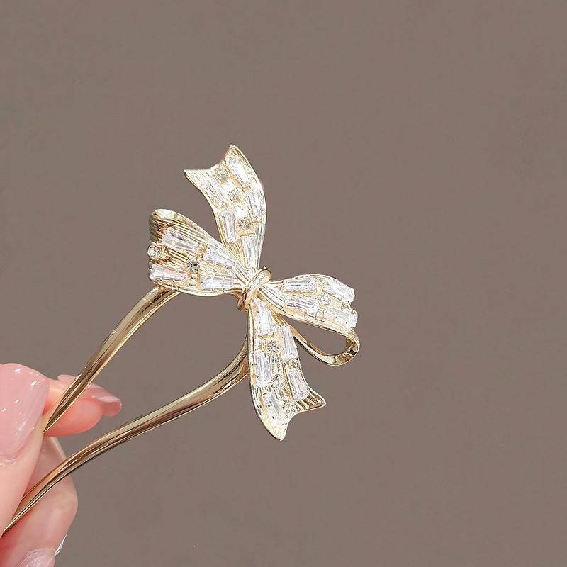 Fashion Retro Zirconia Bow Hair Stick New Elegant Ladies U-shaped Plate Hair Buckle Ponytail Clip Headdress Hair Accessories