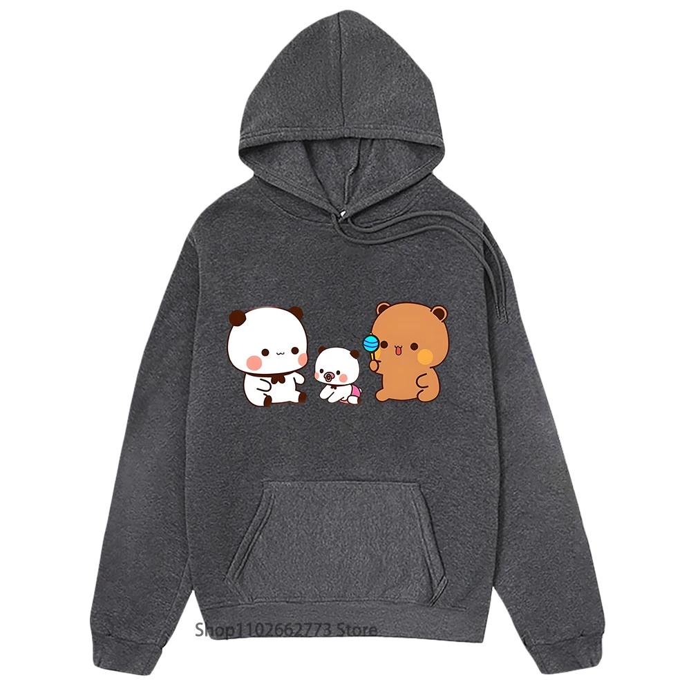 Bubu Dudu and Baby Panda Bear Print Hoodies Kawaii Cute Girls Clothes Winter Fleece Casual Streetwear Women Clothes Harajuku