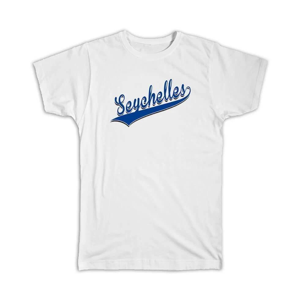 

Gift T-Shirt : Seychelles Flag Varsity Script Baseball Beisbol Country Pride S