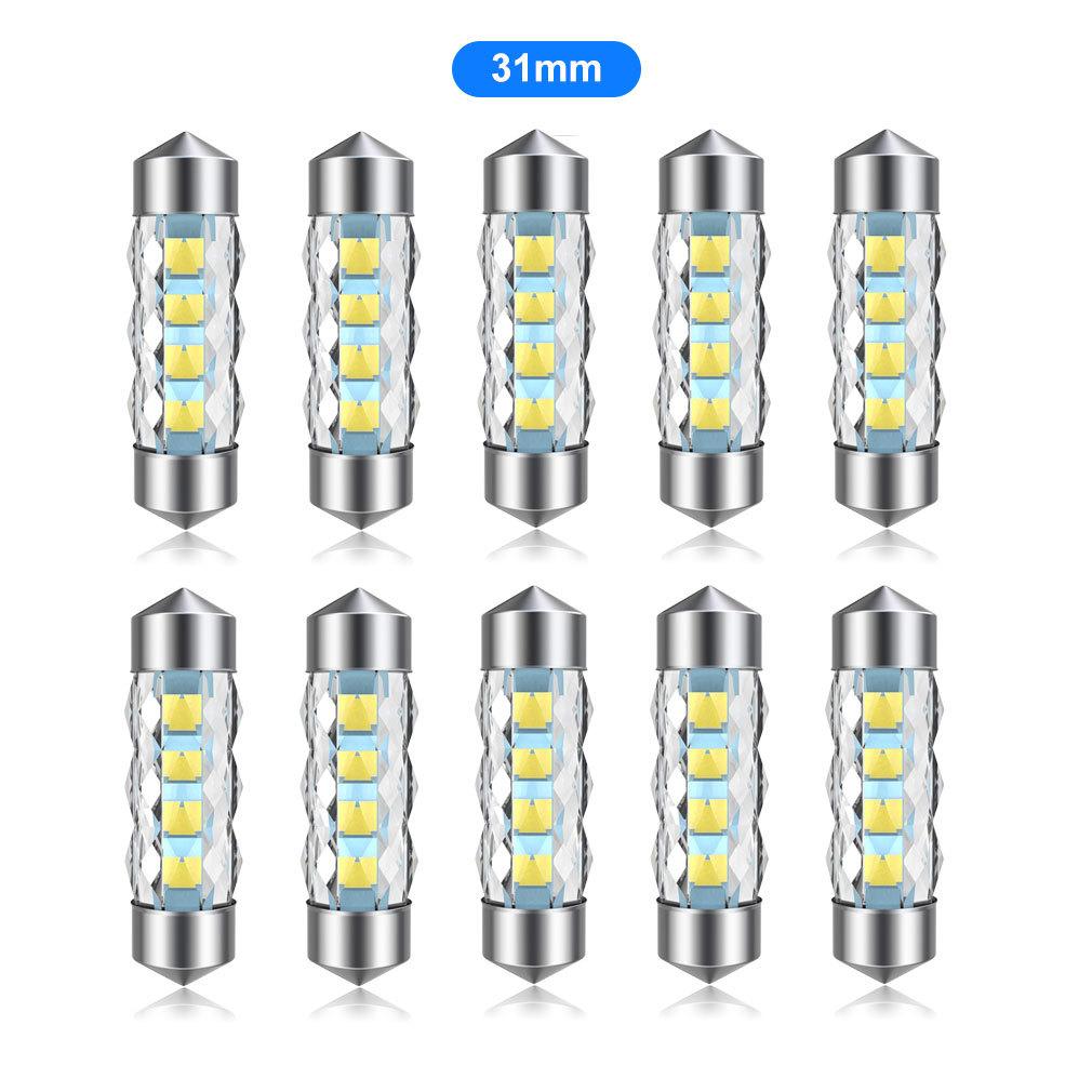 10Pcs C5W LED Car Interior Dome Map Festoon Lamp 31mm 36mm 39mm 41mm Dual-side Beam License Plate Light Trunk Bulbs C10W 2835 8SMD 12V DC 6000K White