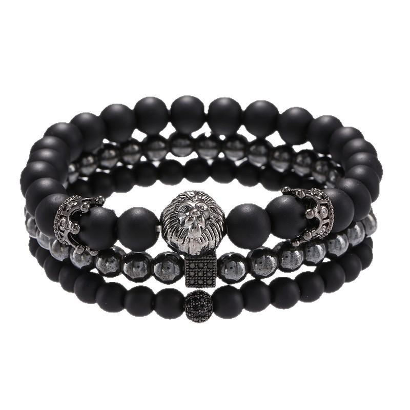 European and American jewelry fashion retro black matte bracelet zircon crown diamond ball dice lion head bead bracelet set