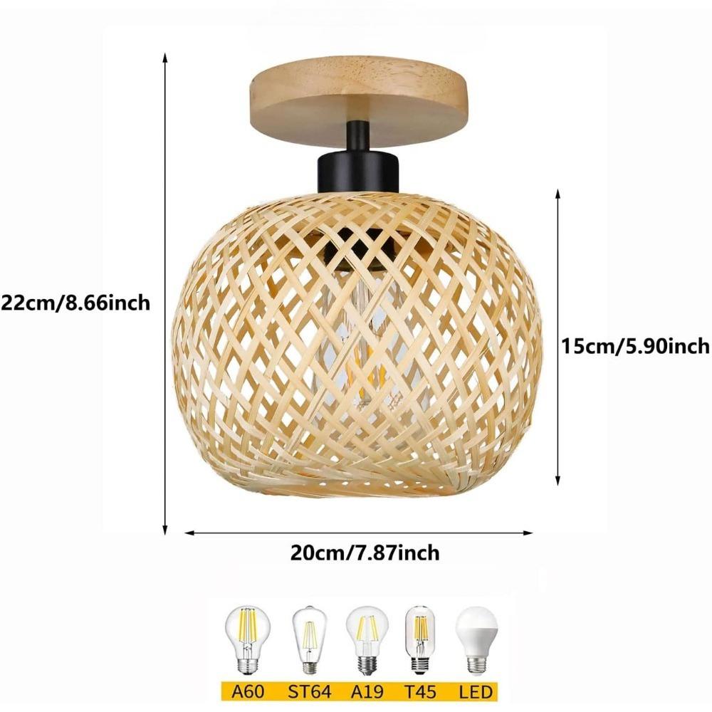 Bamboo Rattan Flush Mount Light Fixtures Wicker Lampshade Boho Ceiling Lamps E27 for Bedroom Living Room Hallway Kitche Entryway Without E27 Bulb